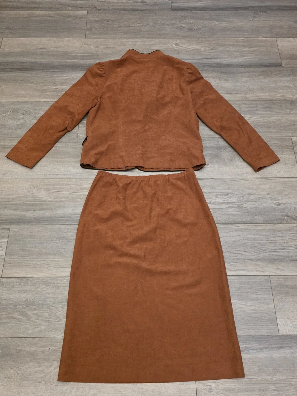 Rust Two-Piece Skirt Set with Buttoned Jacket
